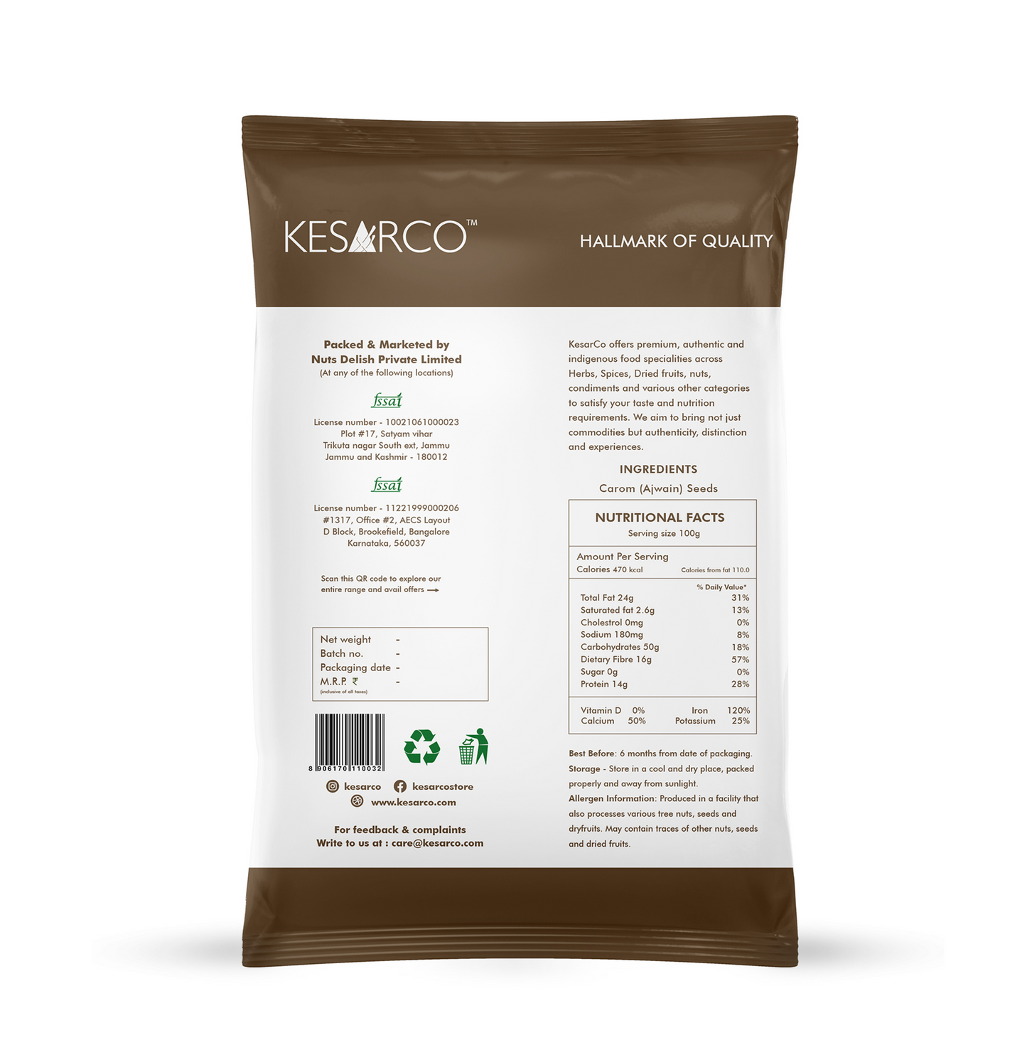 Jeera and Ajwain seeds combo 400gm (200gm each)