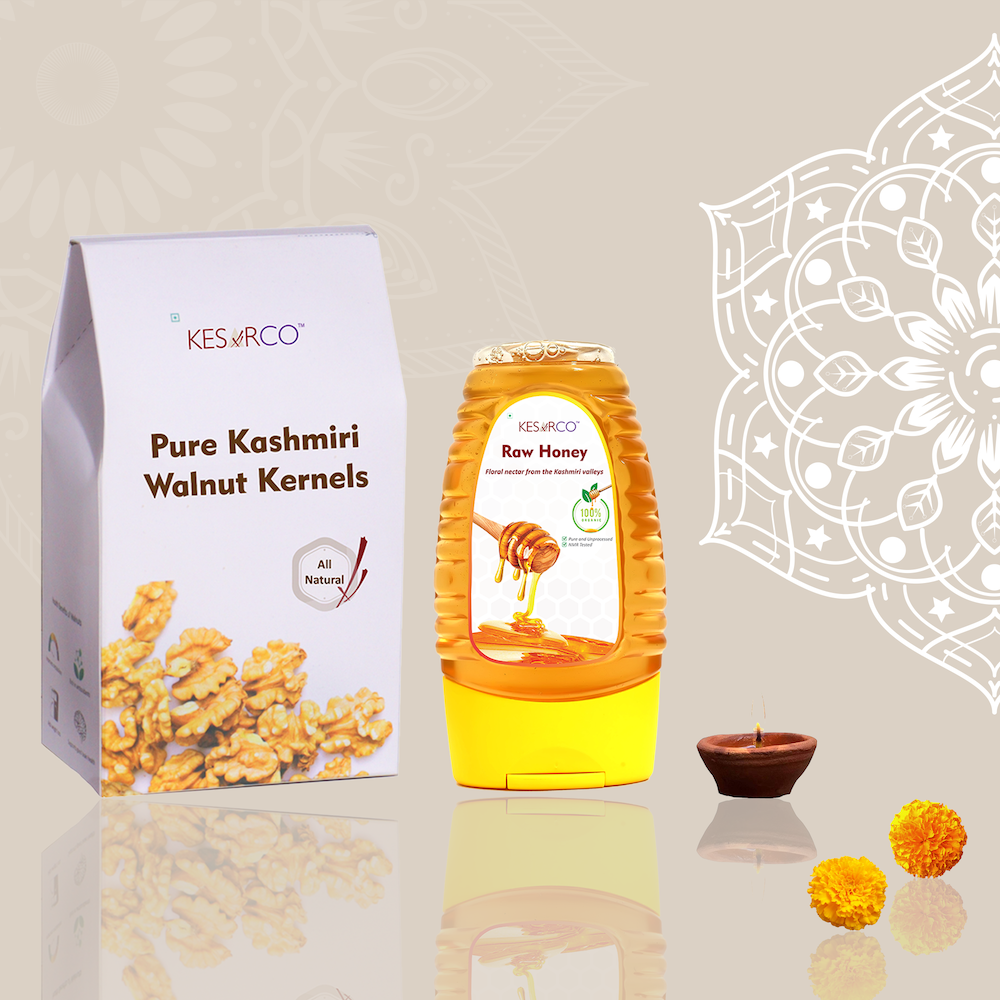 Kashmiri Walnut Kernels and Raw Honey Combo