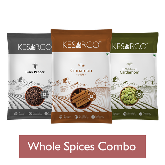 Whole Spices Combo -  Cardamom 40g, Cinnamon 50gm & Black Pepper 50gm