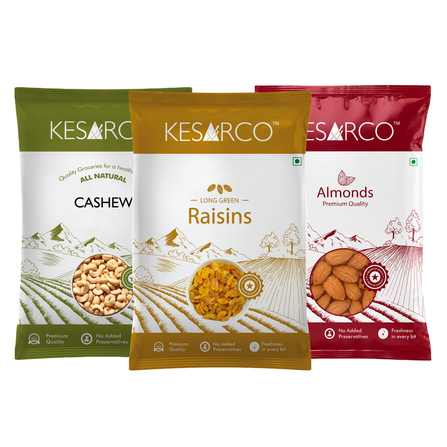 Almonds, Cashew and Raisins combo (500gm each)