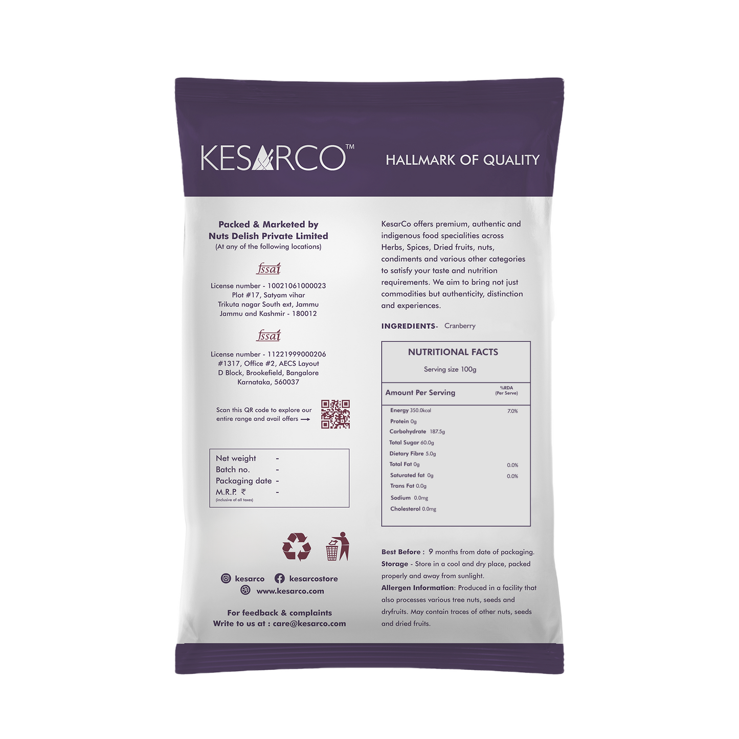 KESARCO Premium Dried Cranberry
